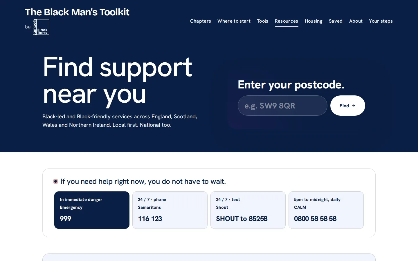The resource finder, searchable by postcode
