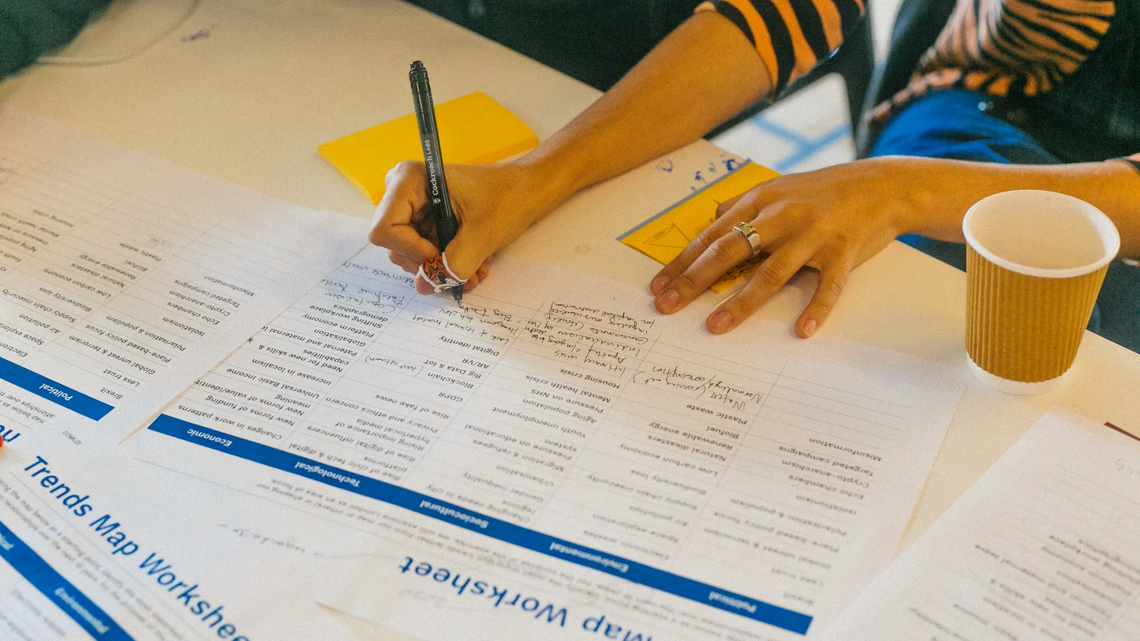 A trends mapping worksheet being filled in during a session