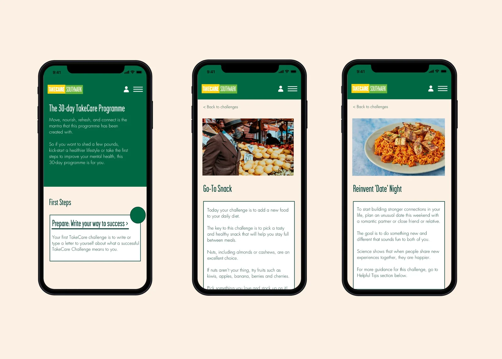 TakeCare Southwark challenge screens, from go-to snacks to reinventing date night